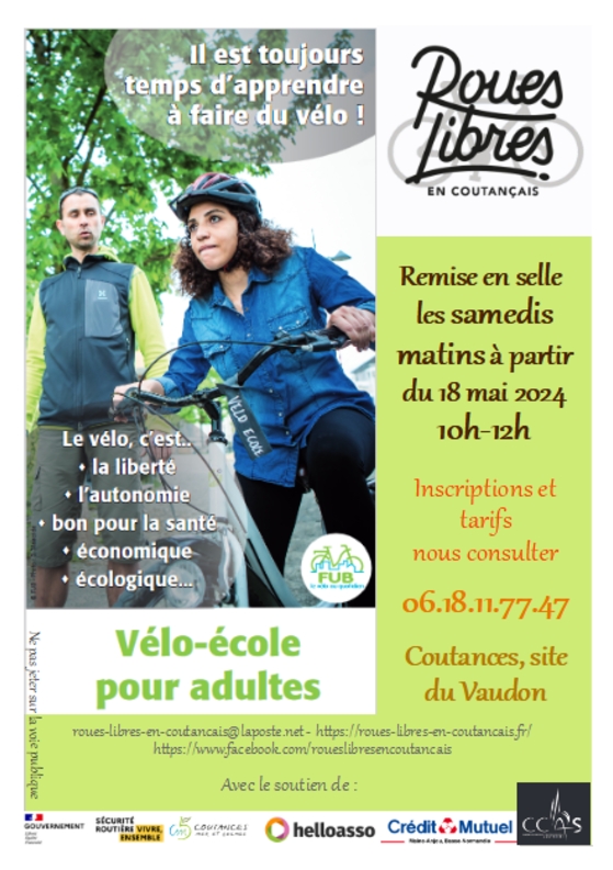 Vélo-écolepour adultes - Coutances, 50- Association Roues Libres enCoutançais