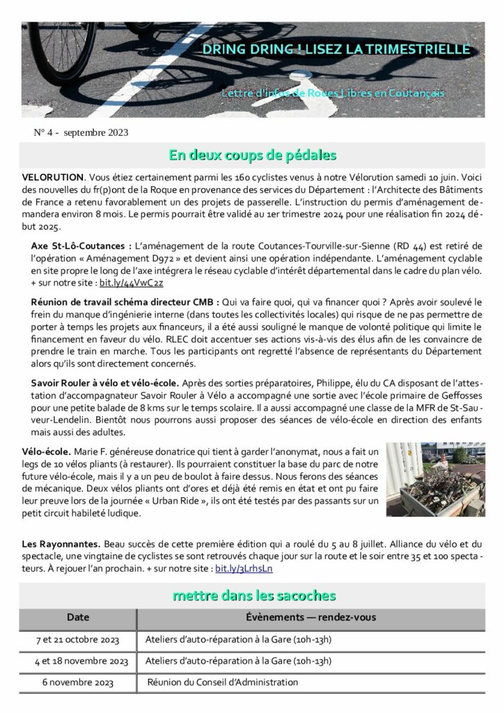 lettre d'information de l'association de septembre 2023