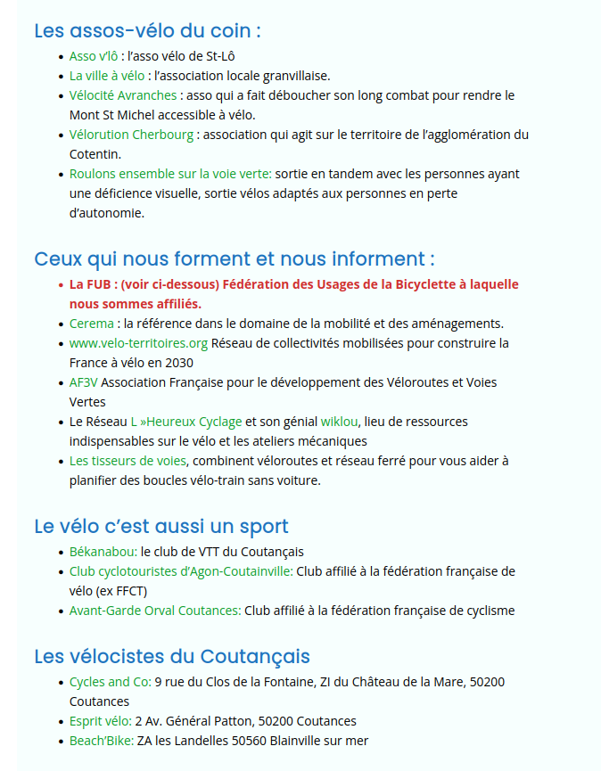 Mise à jour de la rubrique  » liens utiles »